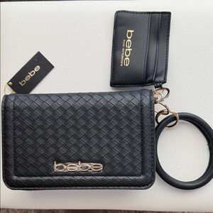Bebe Black Textured Wristlet with Card Holder